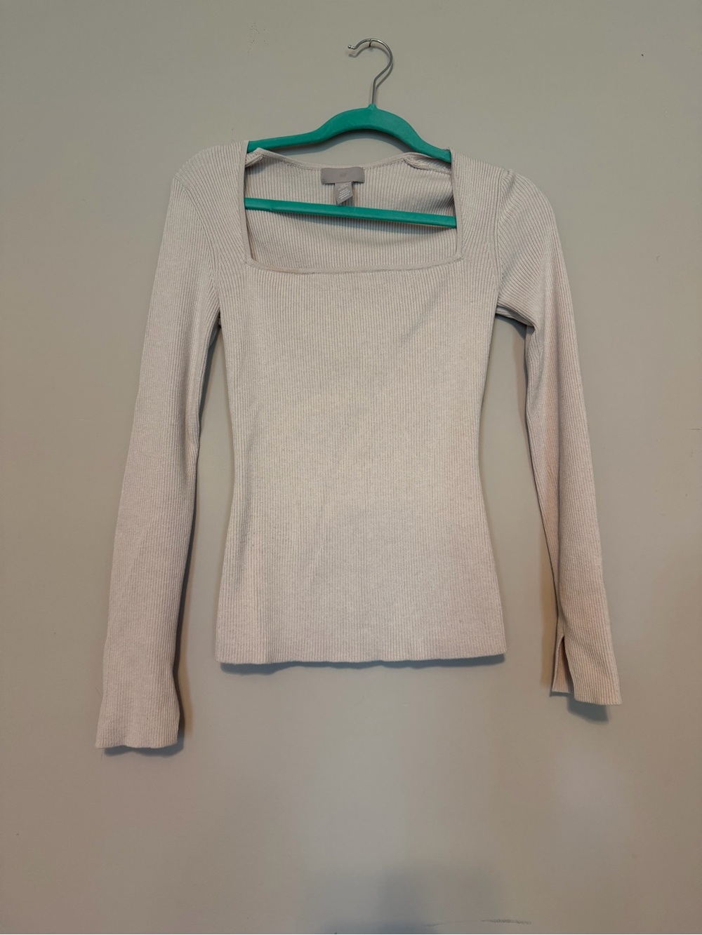 Women's Square Neck Ribbed Long Sleeve Top - Cream